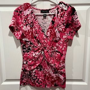 CABLE & GAUGE Women’s Short Sleeve V Neck Twisted Front Blouse Top - pink size M